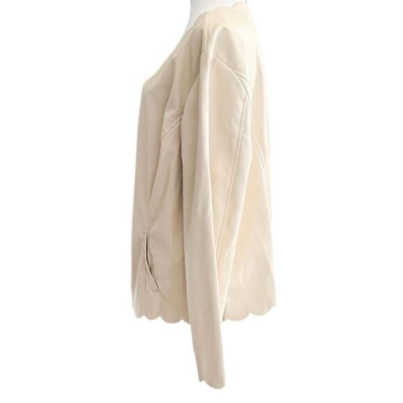 Cream Faux Leather Jacket Chic Cream Scalloped Open Blazer Soft Girl Coquette - Picture 7 of 14